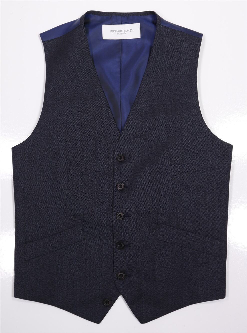 Richard James Blue Gray Twill Wool Suit Vest Gilet 36 Small